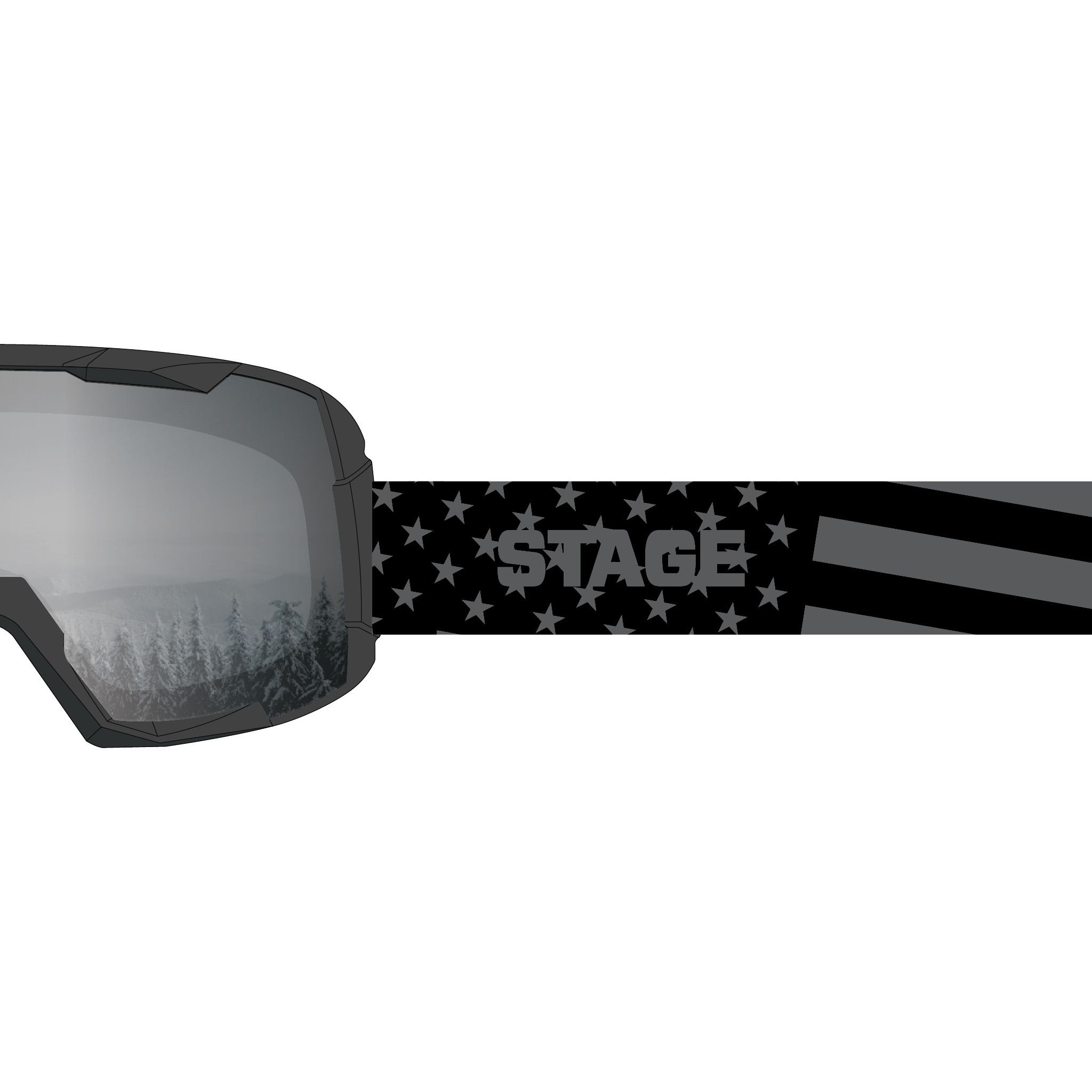 STAGE Big Punk Ski Goggle with Mirror Chrome Smoke lens and Black & White USA Flag Strap