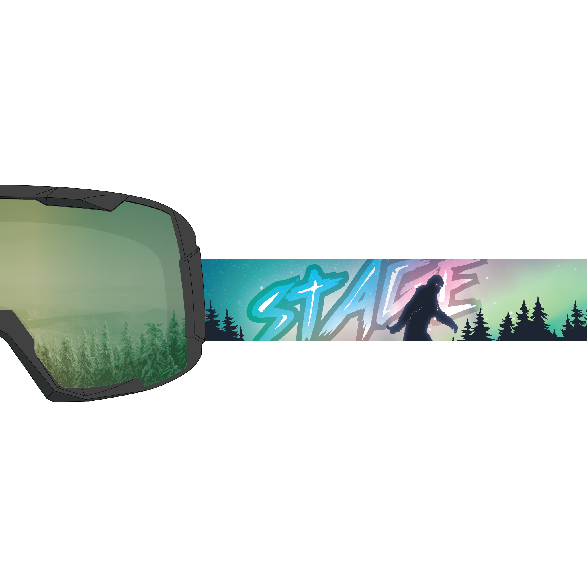 STAGE Big Punk Ski Goggle with Green Revo lens and Disco Yeti strap.