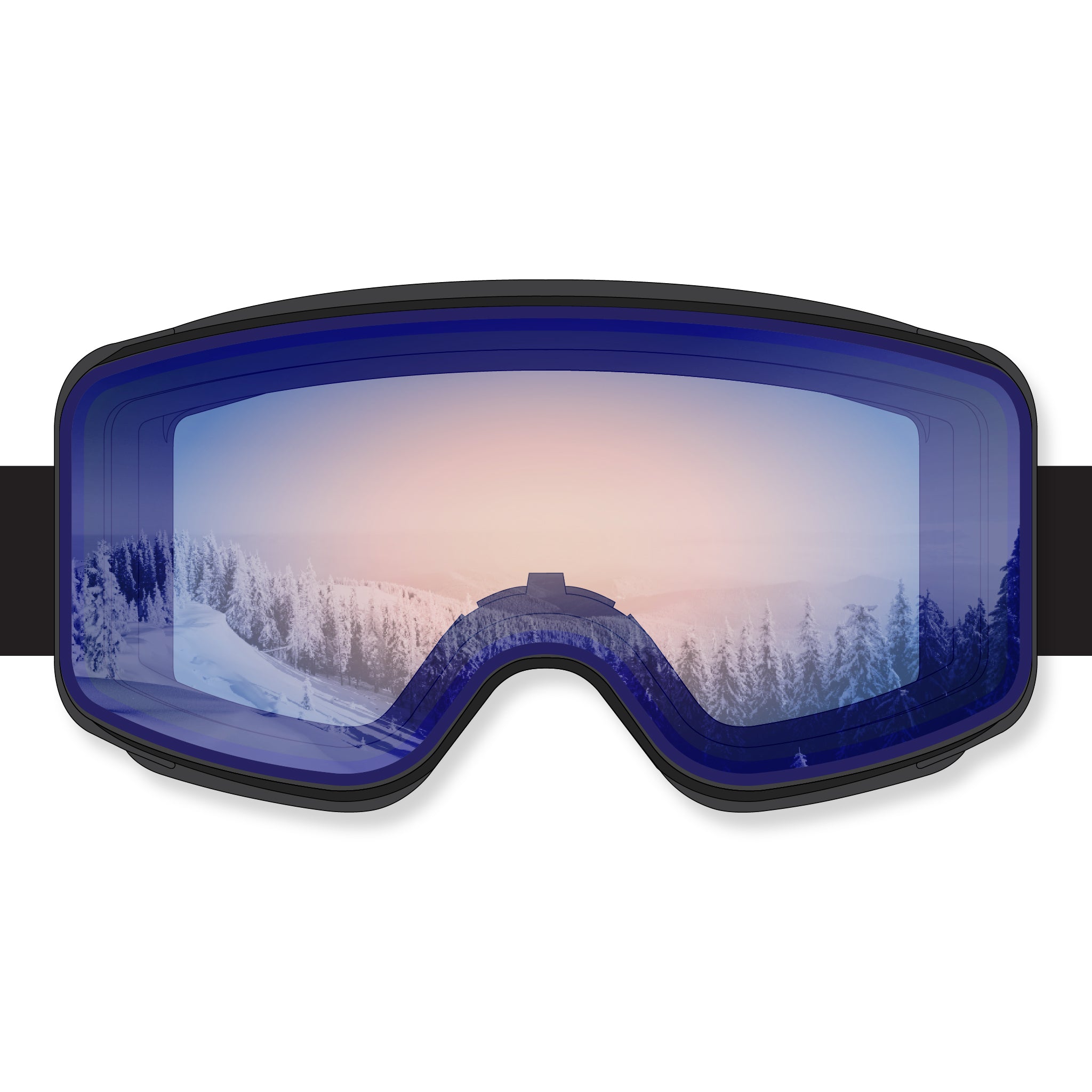Product shot of the STAGE Cub Jr Ski Goggle featuring a black frame, Detector Revo lens, and black strap.