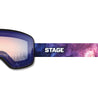 The STAGE Prop Black Ski Goggle with Detector Revo Lens and Purple Galaxy goggle strap.