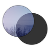 A graphic rendering of the STAGE Violet Revo outer ski lens against the inner dark smoke lens.