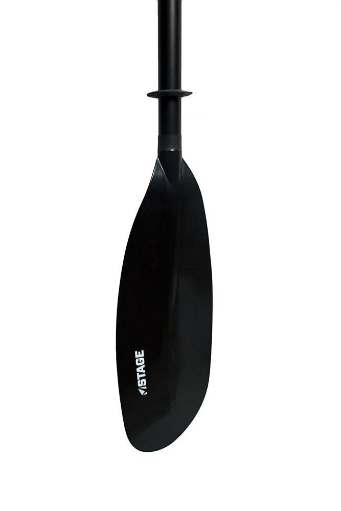 The STAGE 2-Piece Aluminum Kayak Paddle in Black is lightweight and easy to use