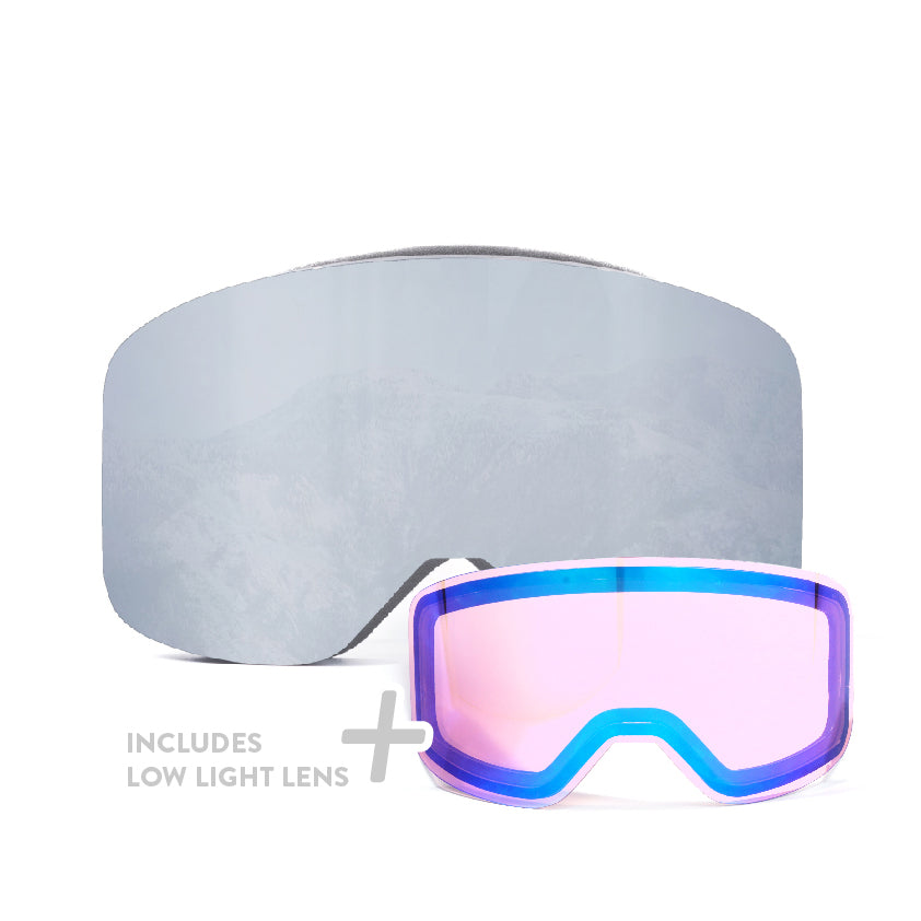 STAGE Propnetic Magnetic Ski Goggle - Includes two lenses, mirror chrome smoke for sunny days, and detector revo for cloudy days.
