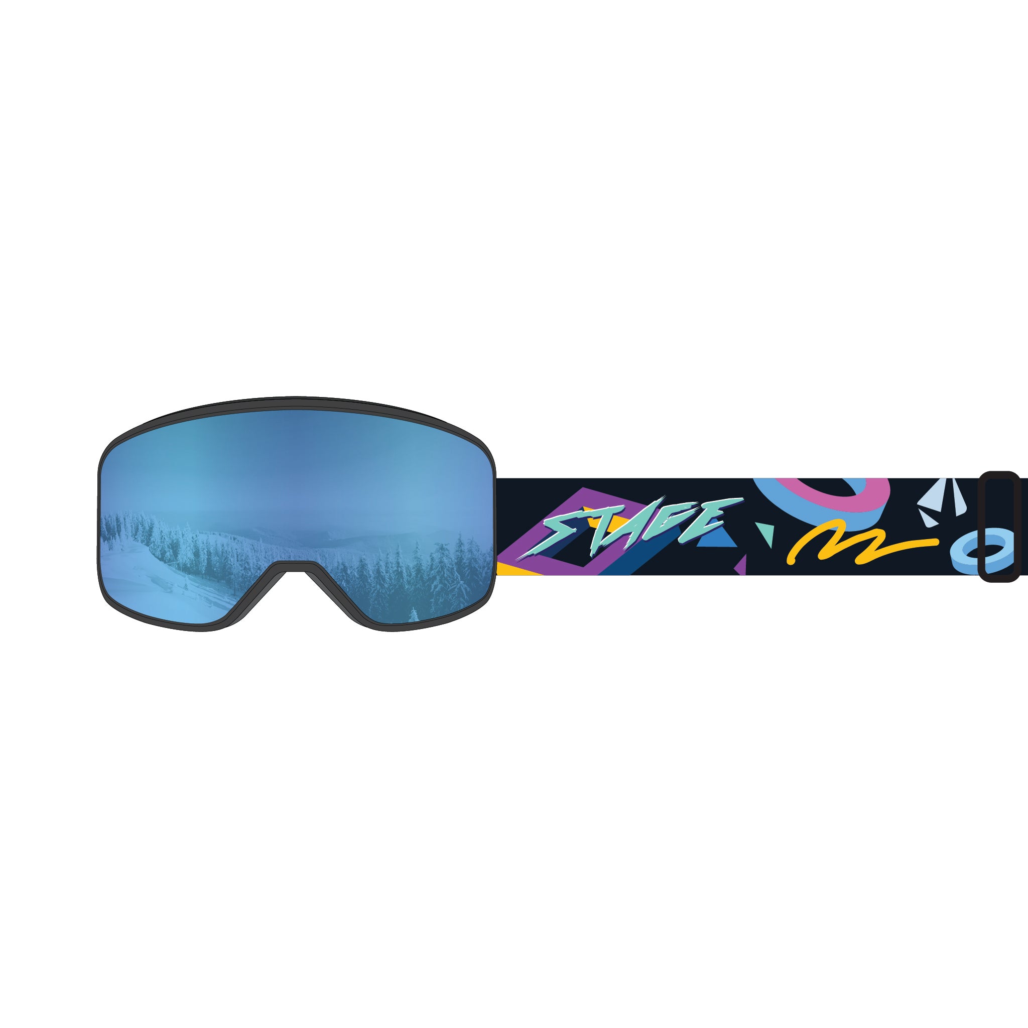 STAGE Prop Ski Goggle - 80's Arcade Black w/ Blue Revo Lens